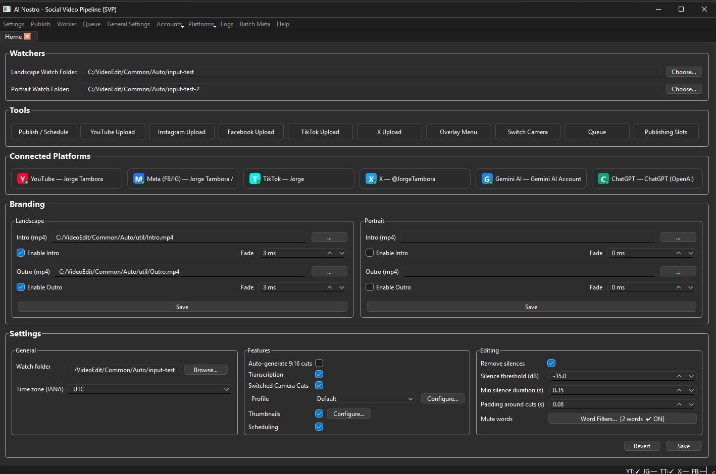 SVP Application Interface showing video cropping and scheduling